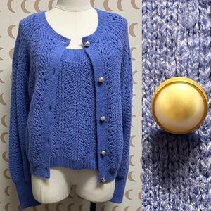 Lilly Pulitzer Blue Sweater Set with Gold Buttons